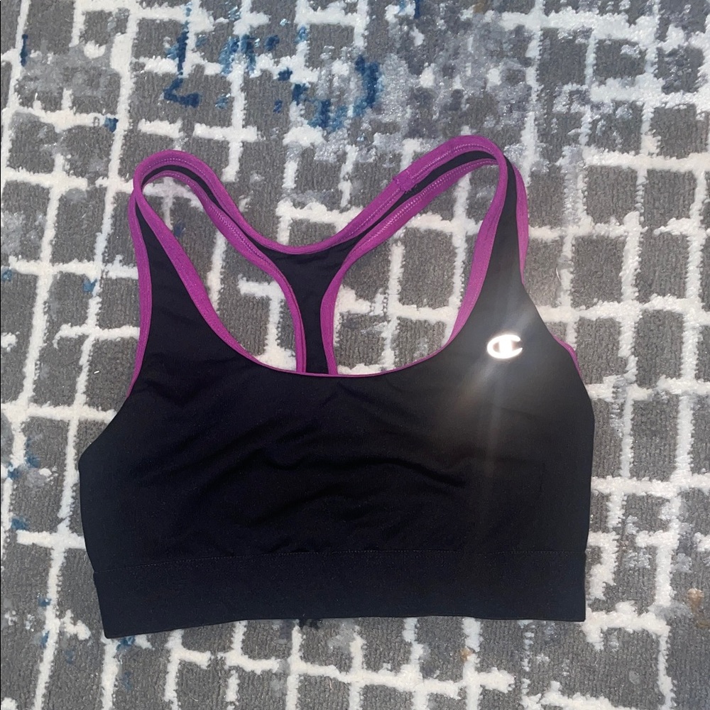Champion Women's Black Sports Bra with Purple Trim